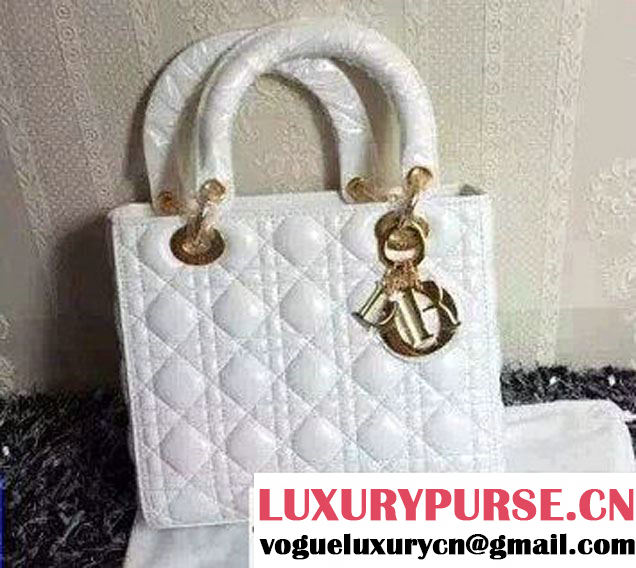 Lady Dior Medium Bag in Sheepsin Leather White With Gold Hardware