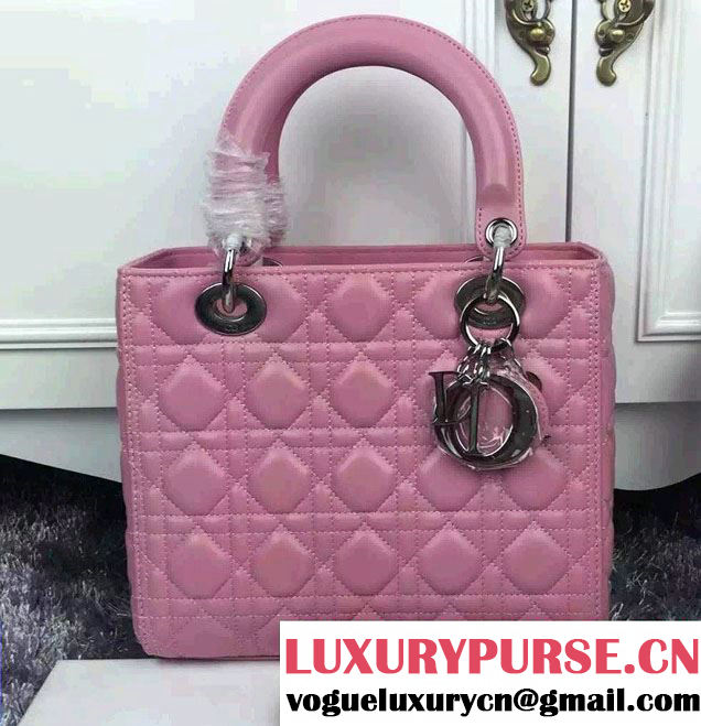 Lady Dior Medium Bag in Sheepsin Leather Deep Pink With Silver Hardware