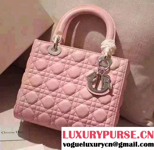 Lady Dior Medium Bag in Sheepsin Leather Pink With Silver Hardware