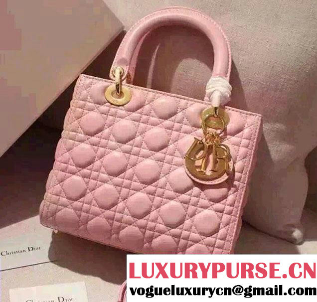 Lady Dior Medium Bag in Sheepsin Leather Pink With Gold Hardware