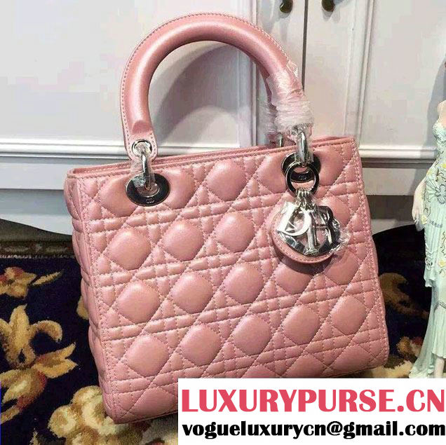 Lady Dior Medium Bag in Sheepsin Leather Nude Pink With Silver Hardware