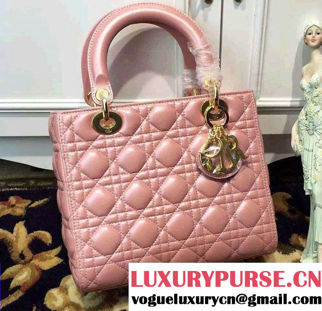 Lady Dior Medium Bag in Sheepsin Leather Nude Pink With Gold Hardware