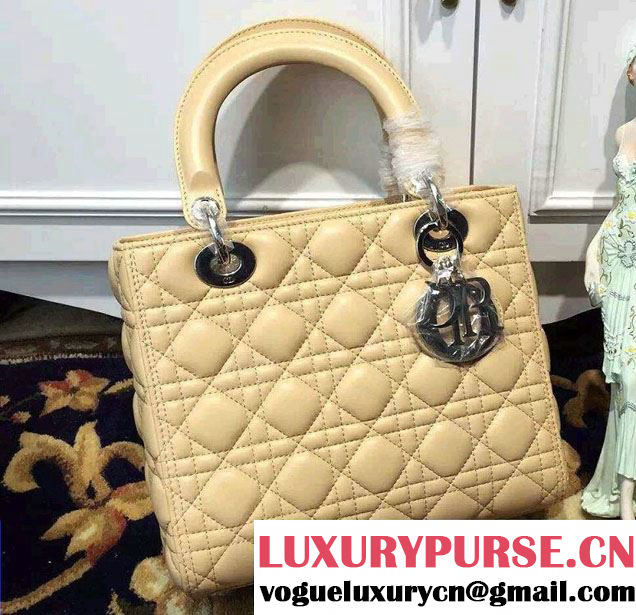 Lady Dior Medium Bag in Sheepsin Leather Apricot With Silver Hardware