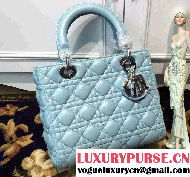 Lady Dior Medium Bag in Sheepsin Leather Sky Blue With Silver Hardware