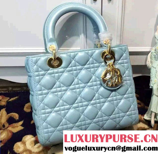 Lady Dior Medium Bag in Sheepsin Leather Sky Blue With Gold Hardware