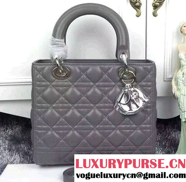 Lady Dior Medium Bag in Sheepsin Leather Gray With Silver Hardware