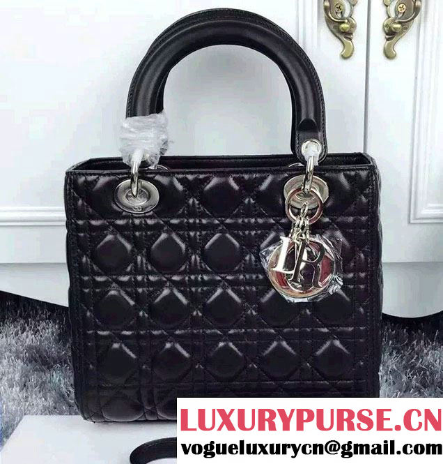 Lady Dior Medium Bag in Sheepsin Leather Black With Silver Hardware