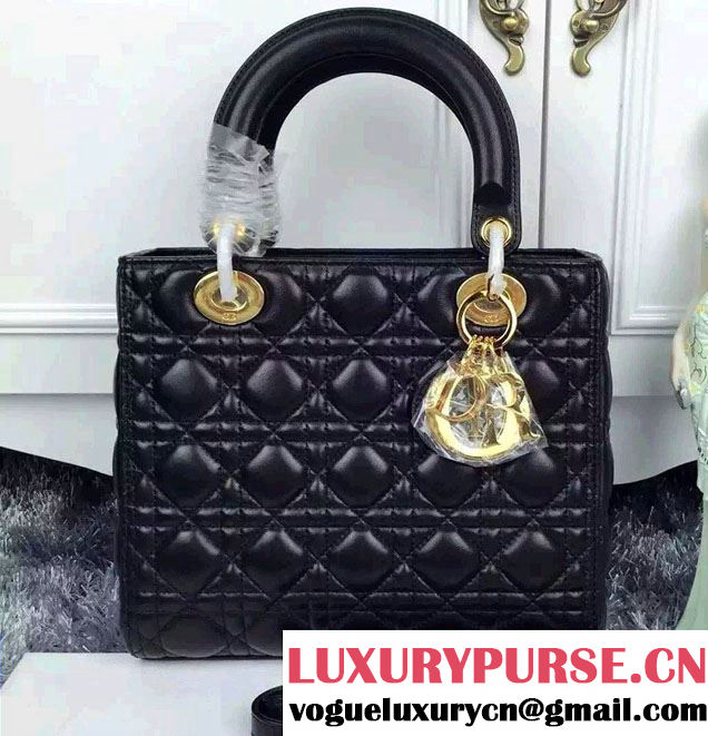 Lady Dior Medium Bag in Sheepsin Leather Black With Gold Hardware