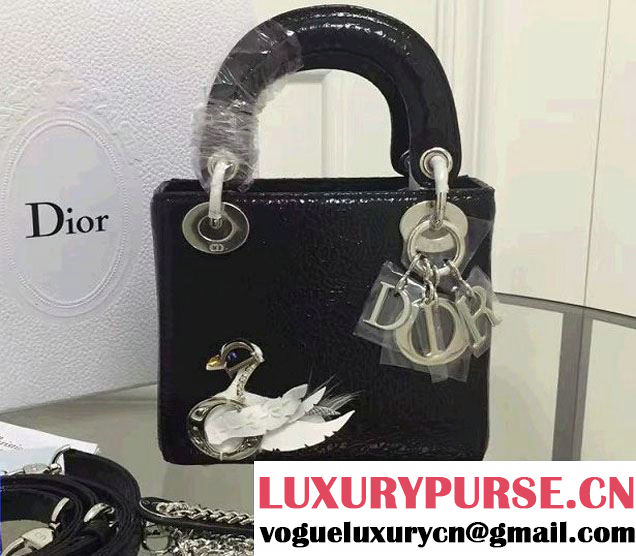 Lady Dior Jewelled Swan Ceramic-Effect Mini Bag Black Fall 2016