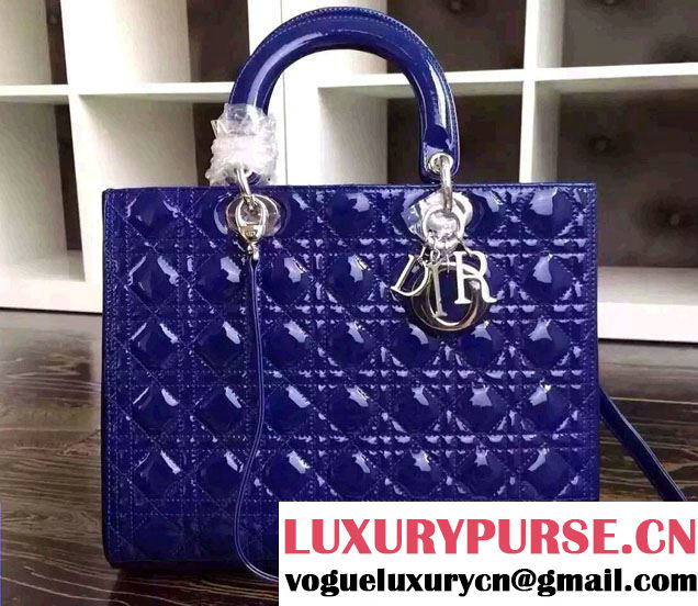 Lady Dior Large Bag in Patent Leather Blue