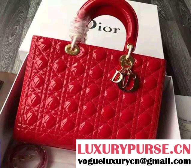 Lady Dior Large Bag in Patent Leather Red