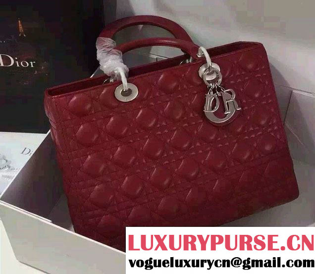 Lady Dior Large Bag in Lambskin Leather Burgundy