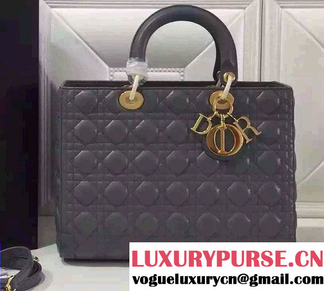 Lady Dior Large Bag in Lambskin Leather Dark Gray