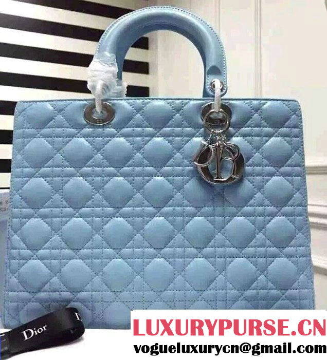 Lady Dior Large Bag in Lambskin Leather Light Blue/Silver