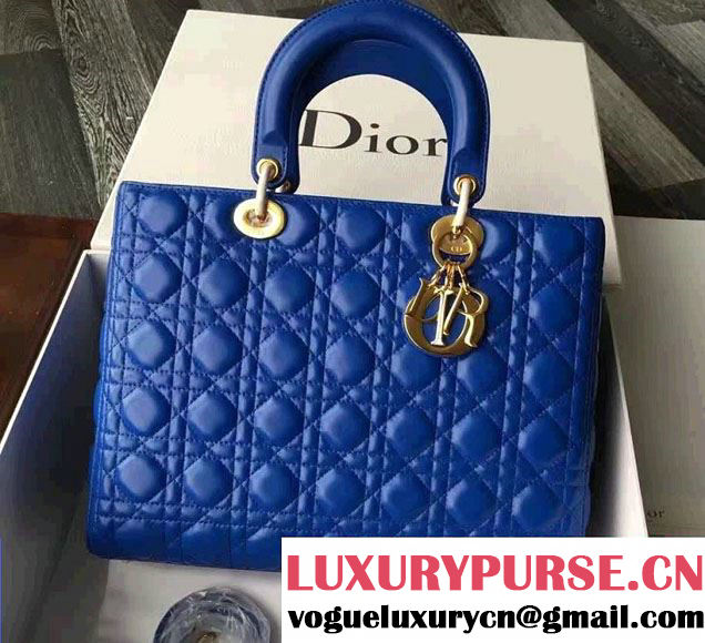 Lady Dior Large Bag in Lambskin Leather Blue