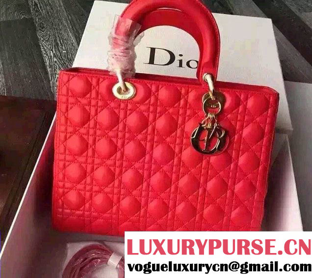 Lady Dior Large Bag in Lambskin Leather Red