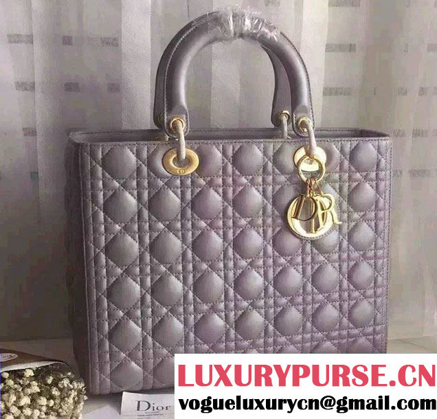 Lady Dior Large Bag in Lambskin Leather Pearl Gray/Gold