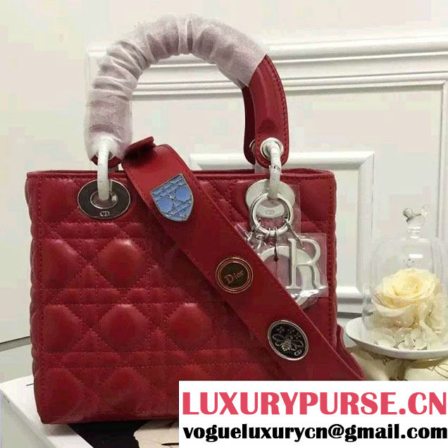 Lady Dior Lambskin Bag Red With Embroidered Lucky Badges Strap Cruise 2017