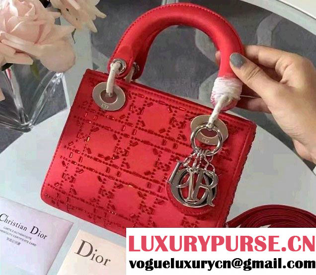 Lady Dior Mini/Small Bag with Crystal Embellishments Red 2017