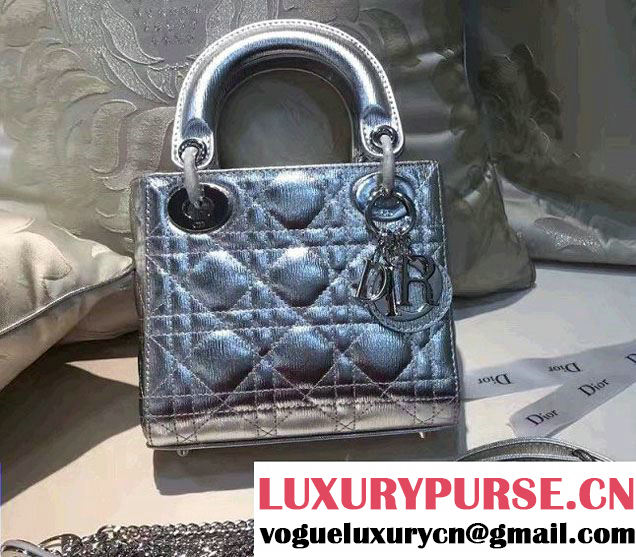 Lady Dior Small Bag Silver with Double Chain Strap 2017