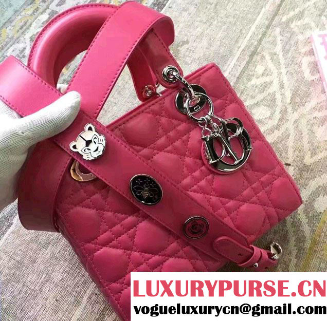 Lady Dior Lambskin Bag Fuchsia With Embroidered Lucky Badges Strap Cruise 2017