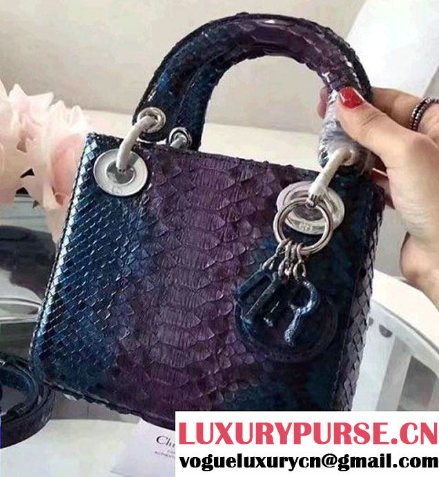 Lady Dior Python Small/Mini Bag with Double Chain Strap Blue/Purple 2017