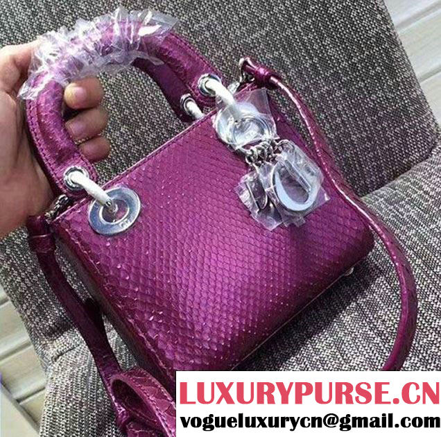 Lady Dior Python Small/Mini Bag with Double Chain Strap Purple 2017