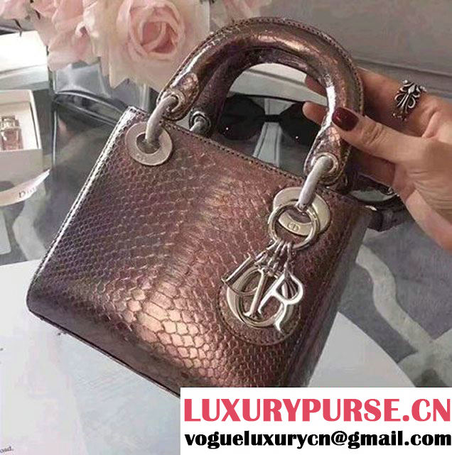 Lady Dior Python Small/Mini Bag with Double Chain Strap Light Gold 2017