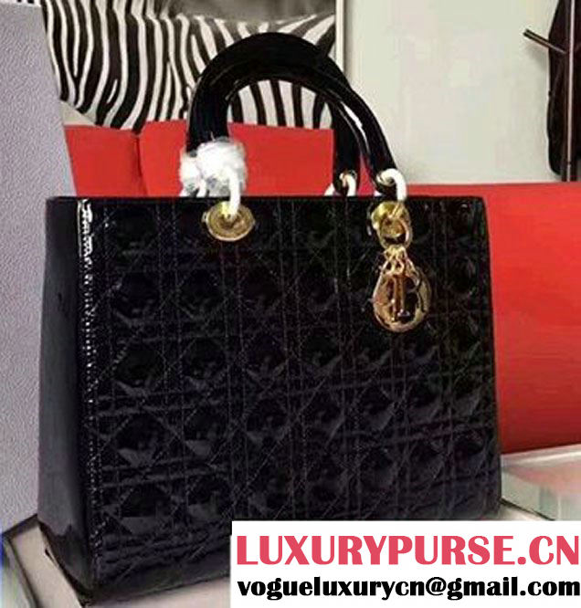 Lady Dior Large Bag Original Quality Patent Leather Black