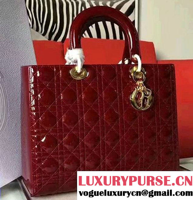 Lady Dior Large Bag Original Quality Patent Leather Burgundy