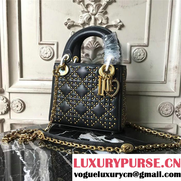 Christian Dior Supple Lady Dior Studded Tote Bag 18cm Gold Hardware Cannage Lambskin Leather Fall Winter 2017 Collection Black