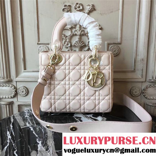 Christian Dior My Lady Dior Bag with Lucky Badges 20cm Gold Hardware Cannage Supple Lambskin Leather Fall Winter 2017 Collection Powder Pink