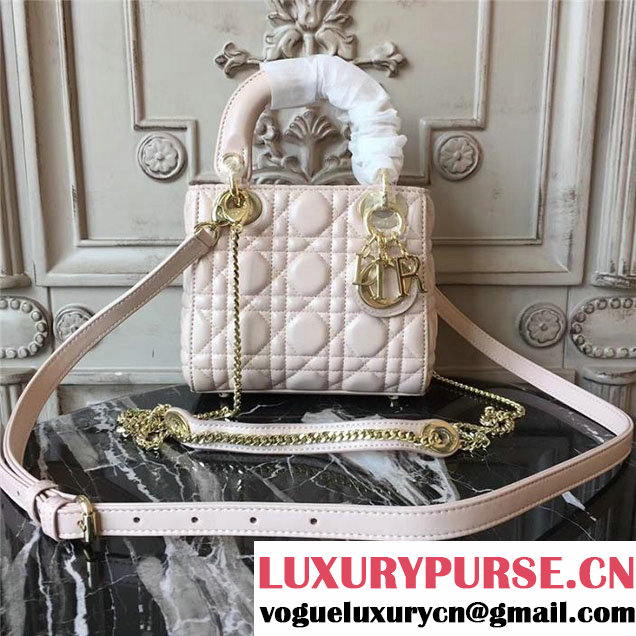 Christian Dior Lady Dior Bag with Chain 18cm Gold Hardware Cannage Supple Lambskin Leather Fall Winter 2017 Collection Powder Pink