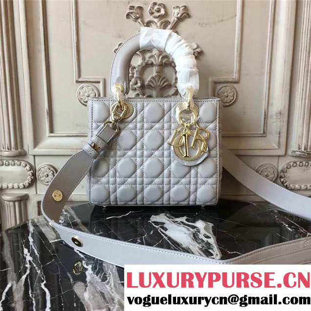 Christian Dior My Lady Dior Bag with Lucky Badges 20cm Gold Hardware Cannage Supple Lambskin Leather Fall Winter 2017 Collection Grey