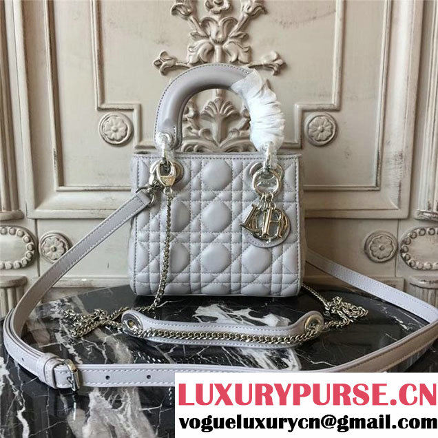 Christian Dior Lady Dior Bag with Chain 18cm Gold Hardware Cannage Supple Lambskin Leather Fall Winter 2017 Collection Grey