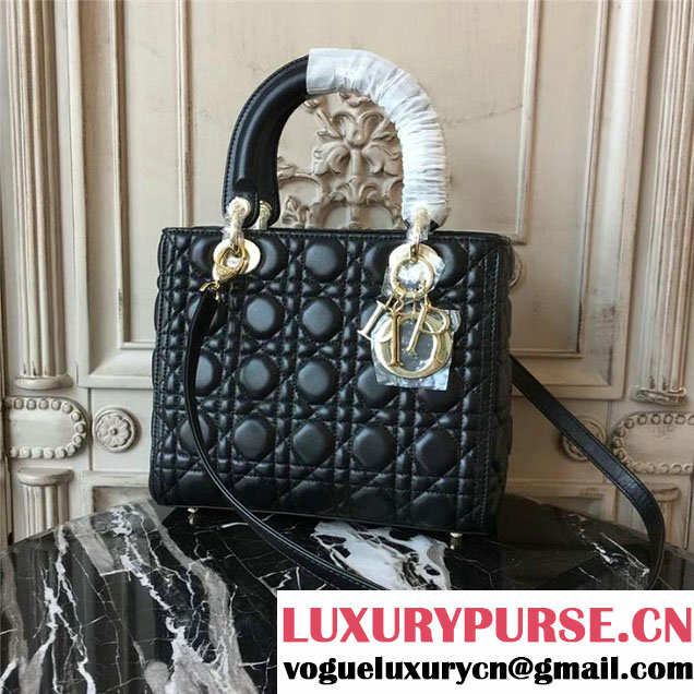 Christian Dior Lady Dior Bag 24cm Gold Hardware Cannage Supple Lambskin Leather Fall Winter 2017 Collection Black