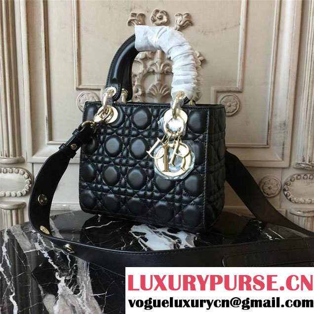 Christian Dior My Lady Dior Bag with Lucky Badges 20cm Gold Hardware Cannage Supple Lambskin Leather Fall Winter 2017 Collection Black