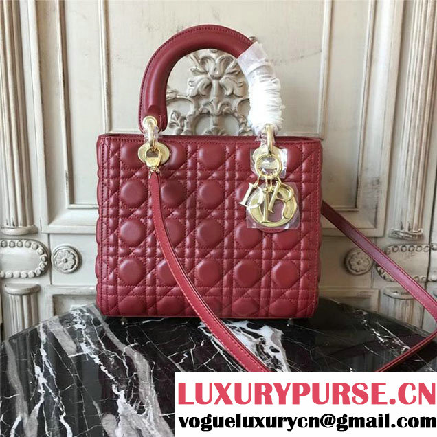 Christian Dior Lady Dior Bag 24cm Gold Hardware Cannage Supple Lambskin Leather Fall Winter 2017 Collection Burgundy