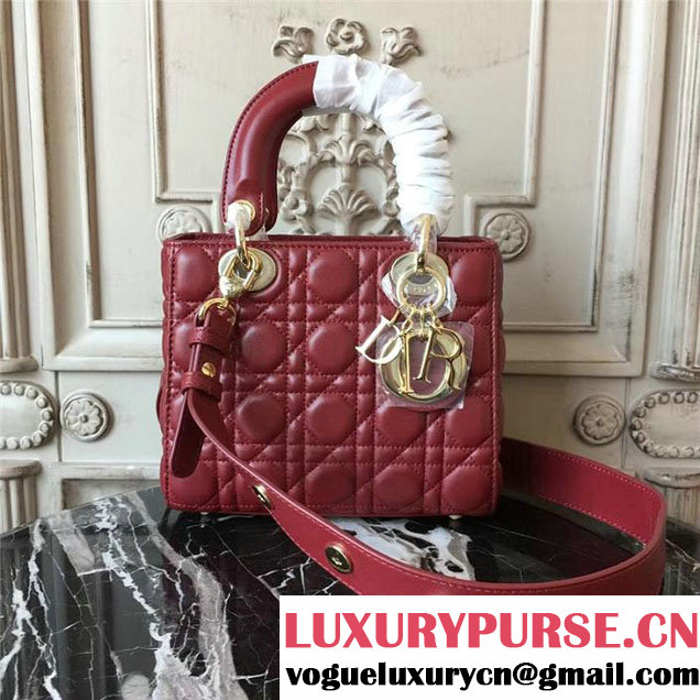 Christian Dior My Lady Dior Bag with Lucky Badges 20cm Gold Hardware Cannage Supple Lambskin Leather Fall Winter 2017 Collection Burgundy