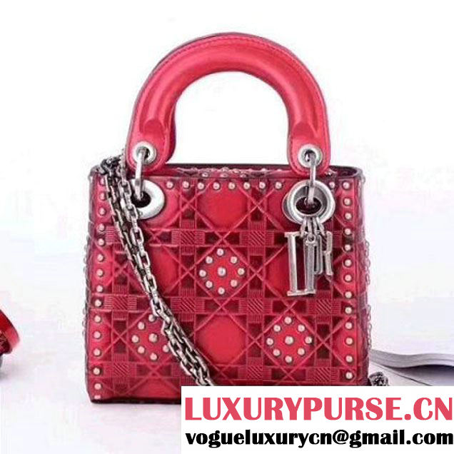 Dior Mini Lady Dior Supple Bag in Studded Calfskin Red 2017 (1C065-7111627 )