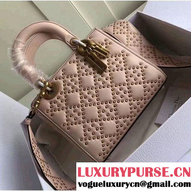 Dior Supple Lady Dior Medium Bag in Studded Lambskin Pink 2017 (XXG-7120766 )