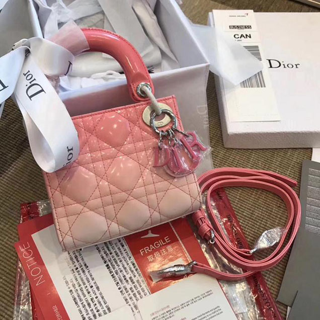 Christian Dior Ombre Gradient Lady Dior Nano Bag 15cm Silver Hardware Fall Winter 2017 Collection White Pink