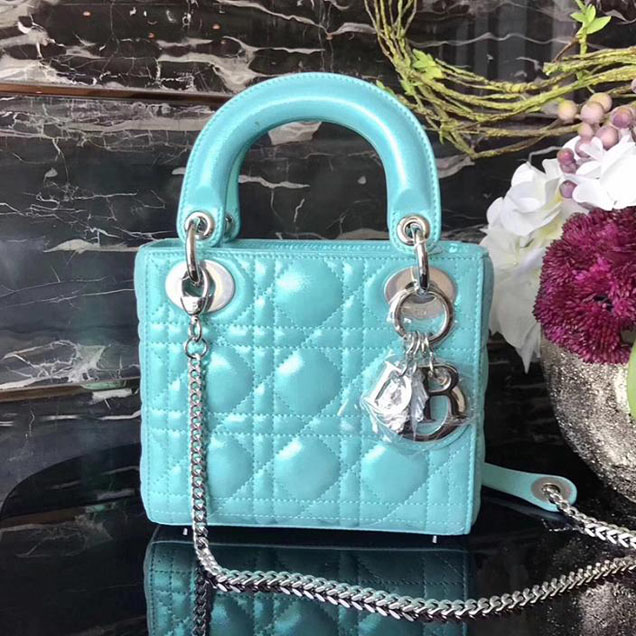 Christian Dior Lady Dior Bag with Chain 18cm Silver Hardware Cannage Lambskin Leather Cruise 2017 Collection Turquoise