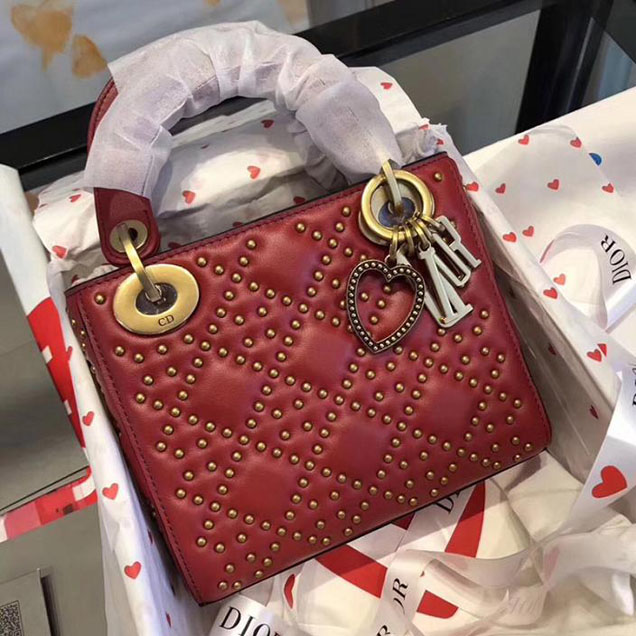 Christian Dior Lady Dior Bag 24cm Vintage Gold Hardware Cannage Supple Lambskin Leather Fall Winter 2017 Collection Red