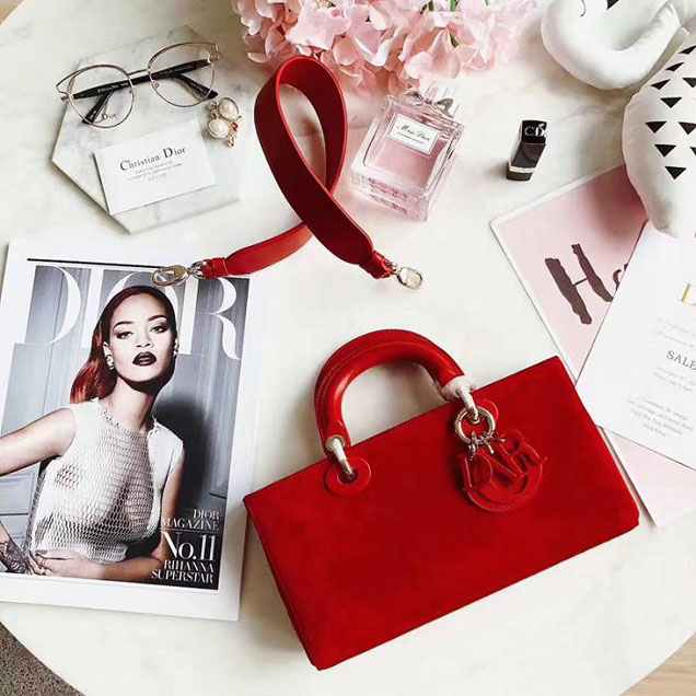 Christian Dior Lady Dior East West Tote 26cm Bag Suede Calfskin Leather Fall Winter 2017 Collection Red