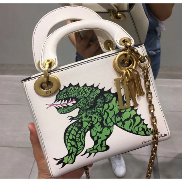 Christian Dior Lady Dior Mini Chain Bag With Niki de Saint Phalle Tu es mon dragon Print 2018