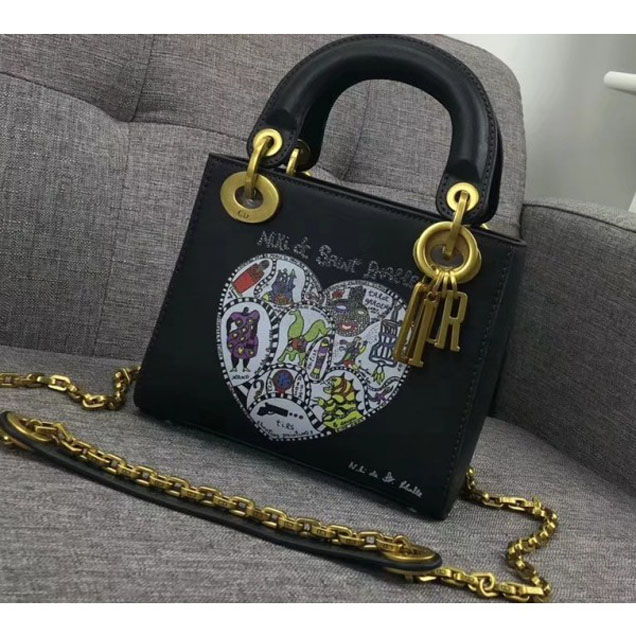 Christian Dior Lady Dior Mini Chain Bag With Niki de Saint Phalle Bonn Print Black 2018