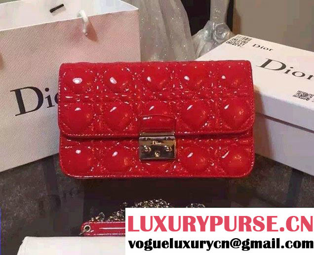 Miss Dior Patent Leather Promenade Pouch Bag Red 2015