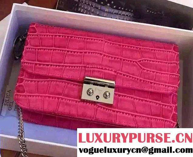 Miss Dior Croco Pattern Leather Promenade Pouch Bag Fuchsia 2015