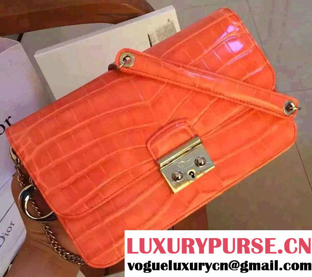 Miss Dior Croco Pattern Leather Promenade Pouch Bag Orange 2015